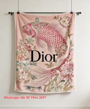 Dior Pink Koi Peony Floral Flannel Throw Blanket D200